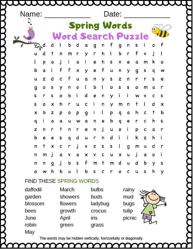 13 Cute Spring Word Search Puzzles (Free Printable)