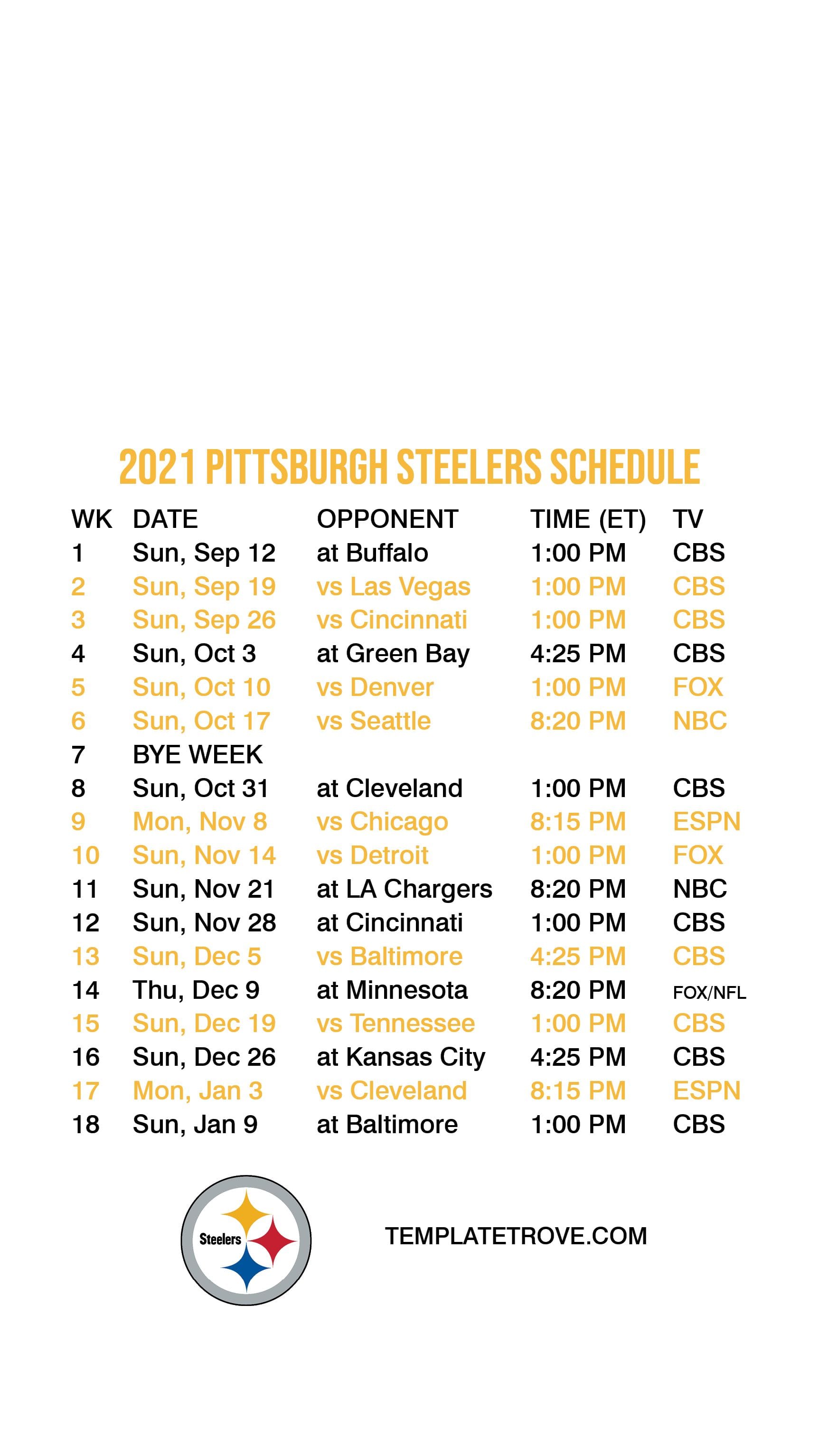 Steelers 2021 Schedule Includes Five Primetime Games