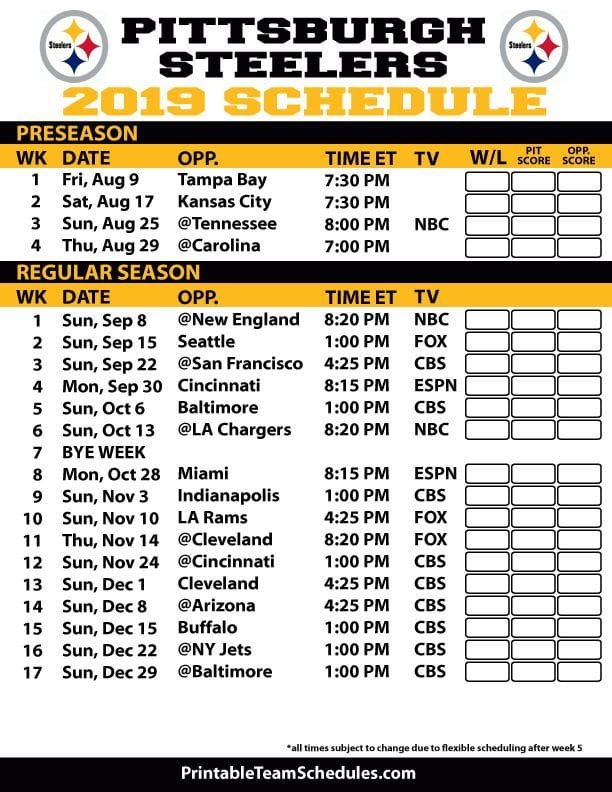 Steelers 2023 Printable Schedule