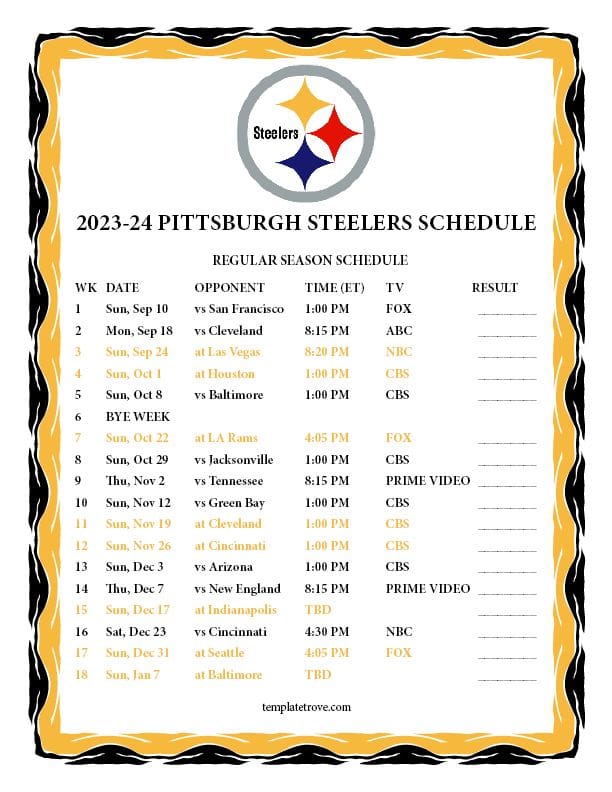 Pittsburgh Steelers 2023 Schedule: All the Dates