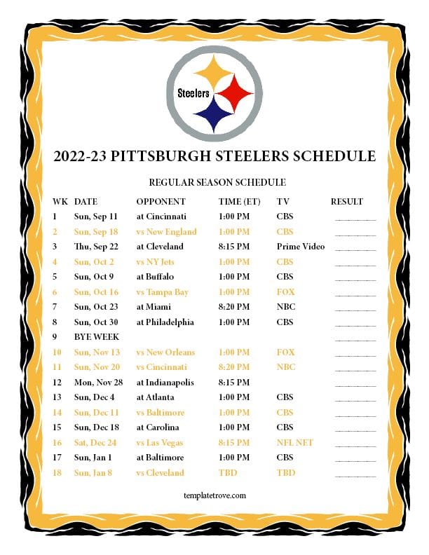 Pittsburgh Steelers Schedule 2023