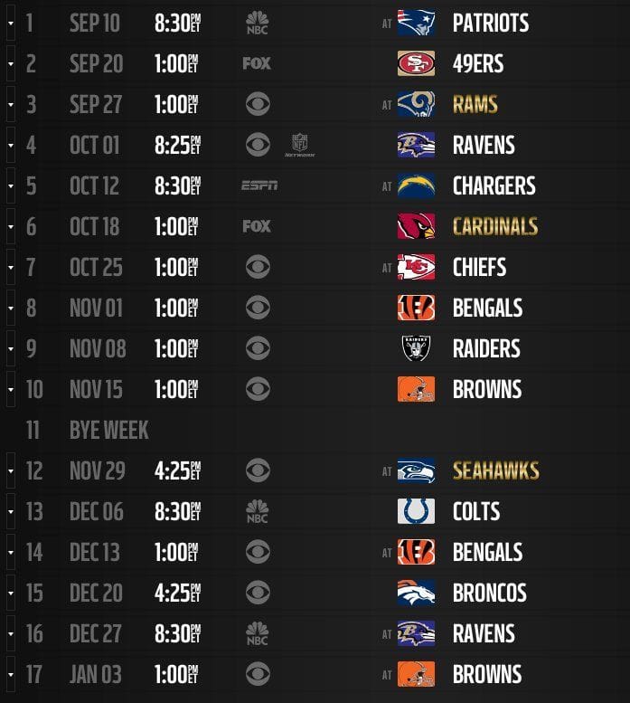 Pittsburgh Steelers Schedule Printable