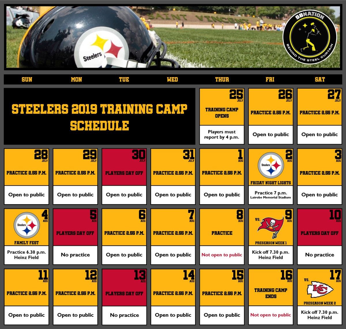 Steelers Announce 2024 Training Camp Schedule At Saint Vincent College