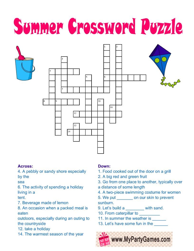 4 Free Printable Summer Crossword Puzzles