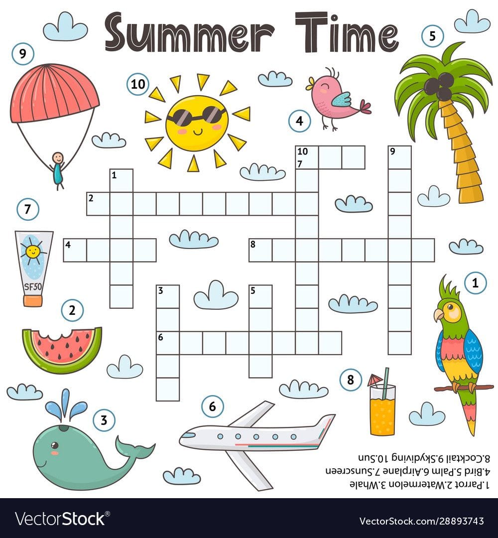 Printable Summer Crossword Puzzle for Kids