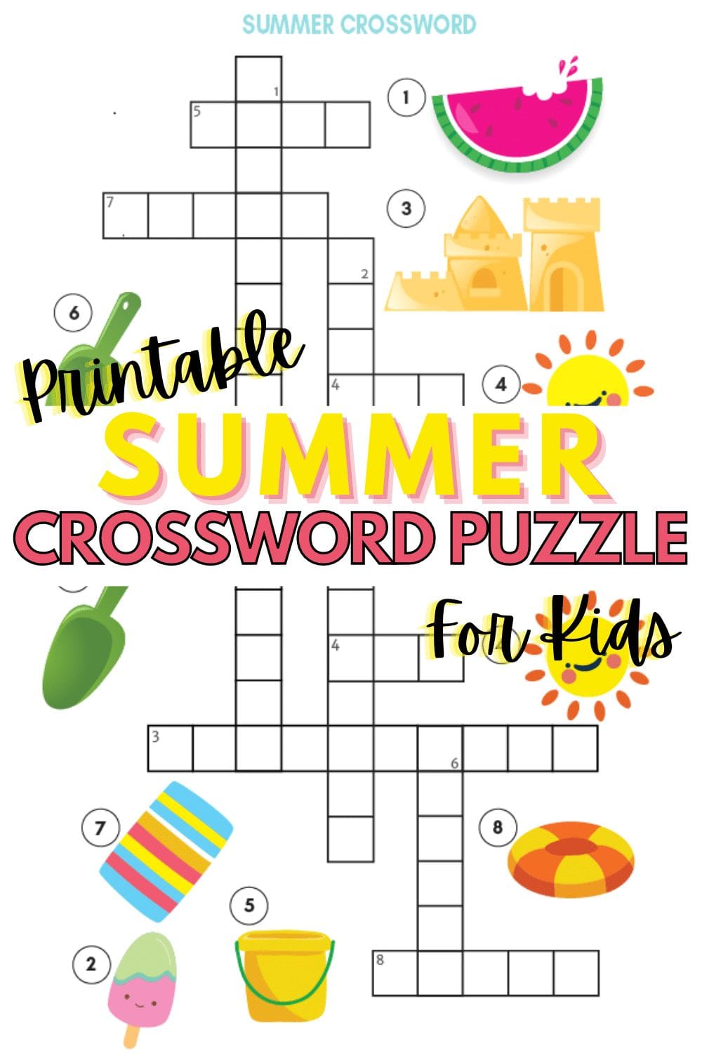 Printable Summer Crossword Puzzle for Kids