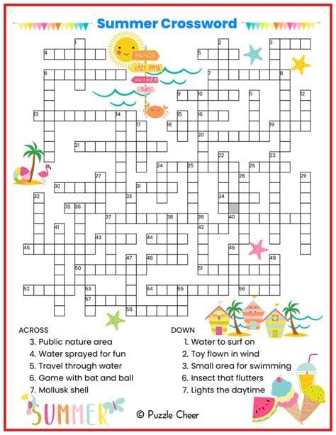 Summer Crossword Puzzle Free Printable