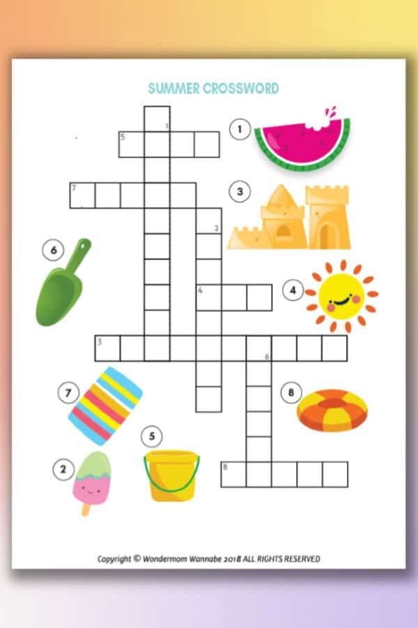 Printable Summer Crossword Puzzle for Kids