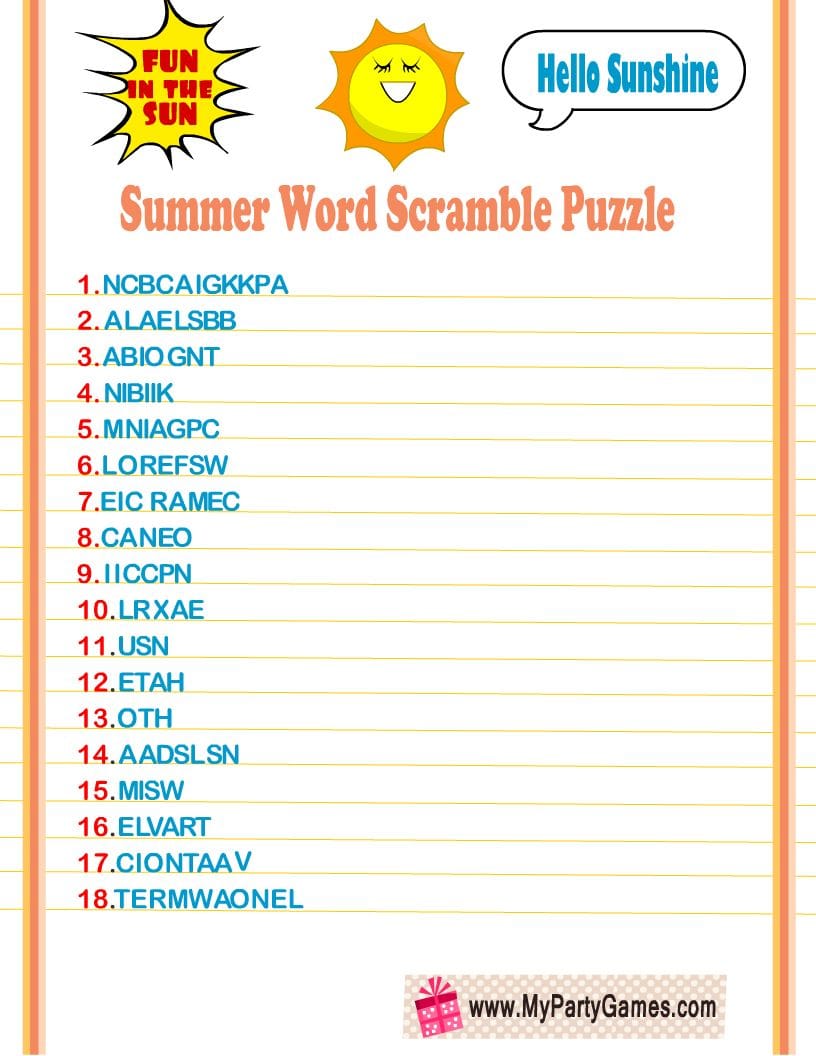 Summer fill in puzzles for kids