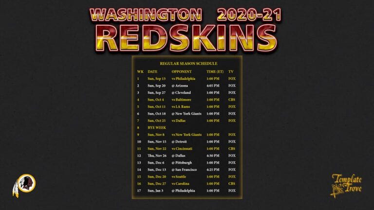 Redskins Printable Schedule