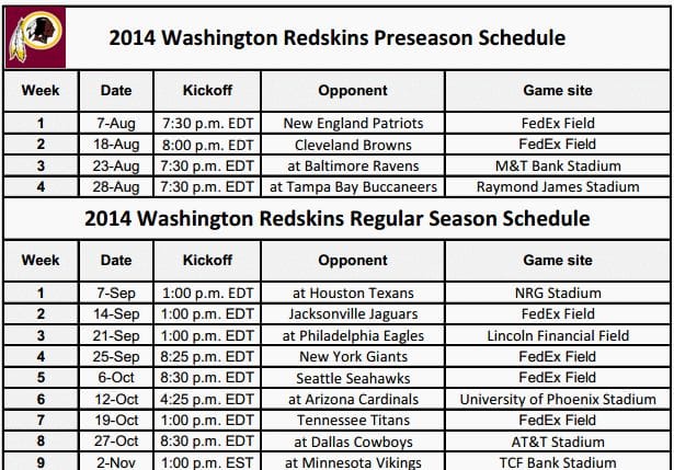 2020 2021 Washington Redskins Lock Screen Schedule For