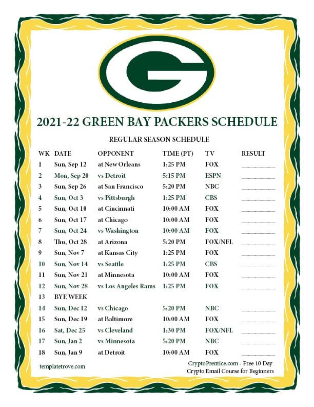 2021-2022 Nfl Schedule Printable Template