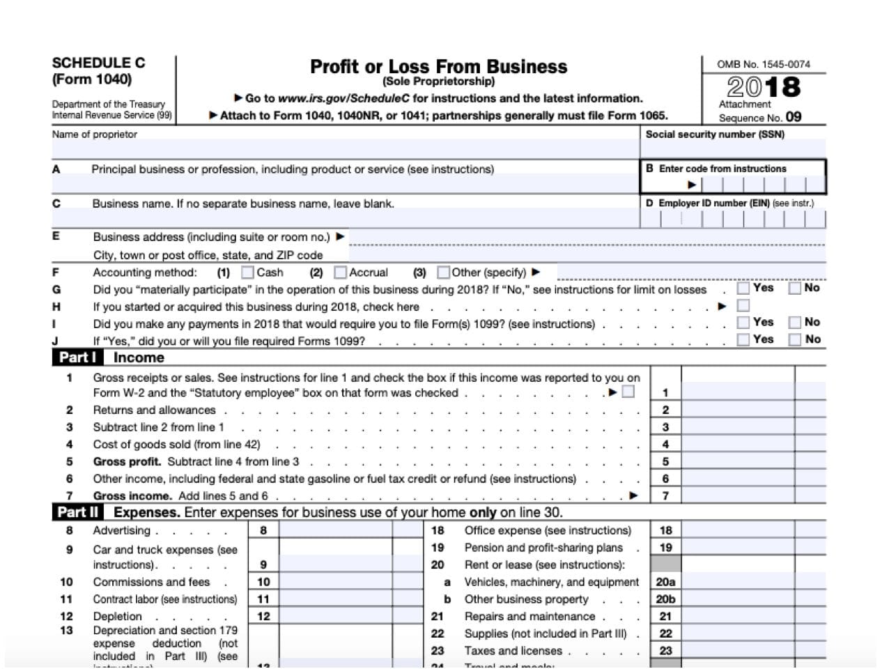 2021 Schedule C Form Printable Template For Self-Employed