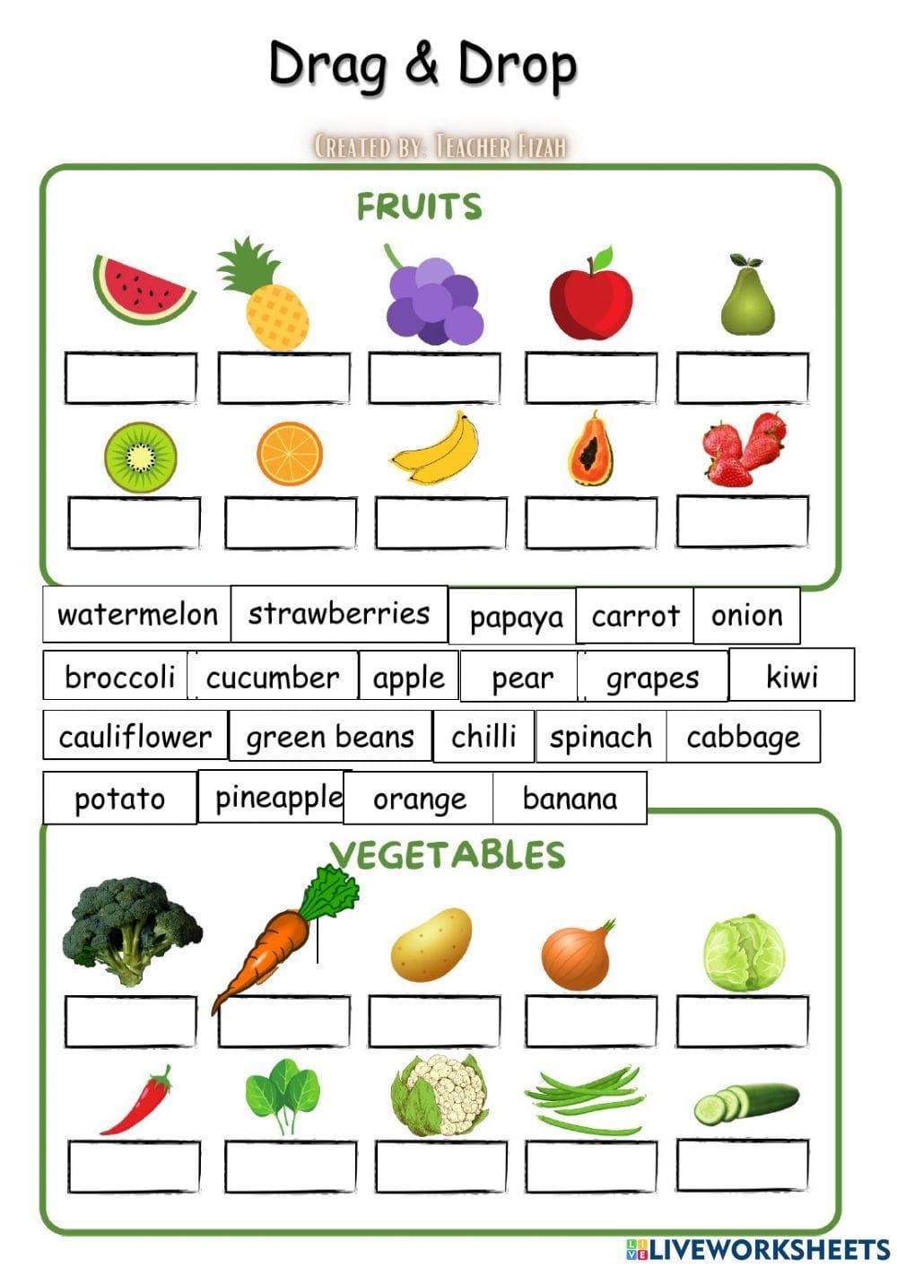 5 Free Fruits And Veggies Printable Worksheets