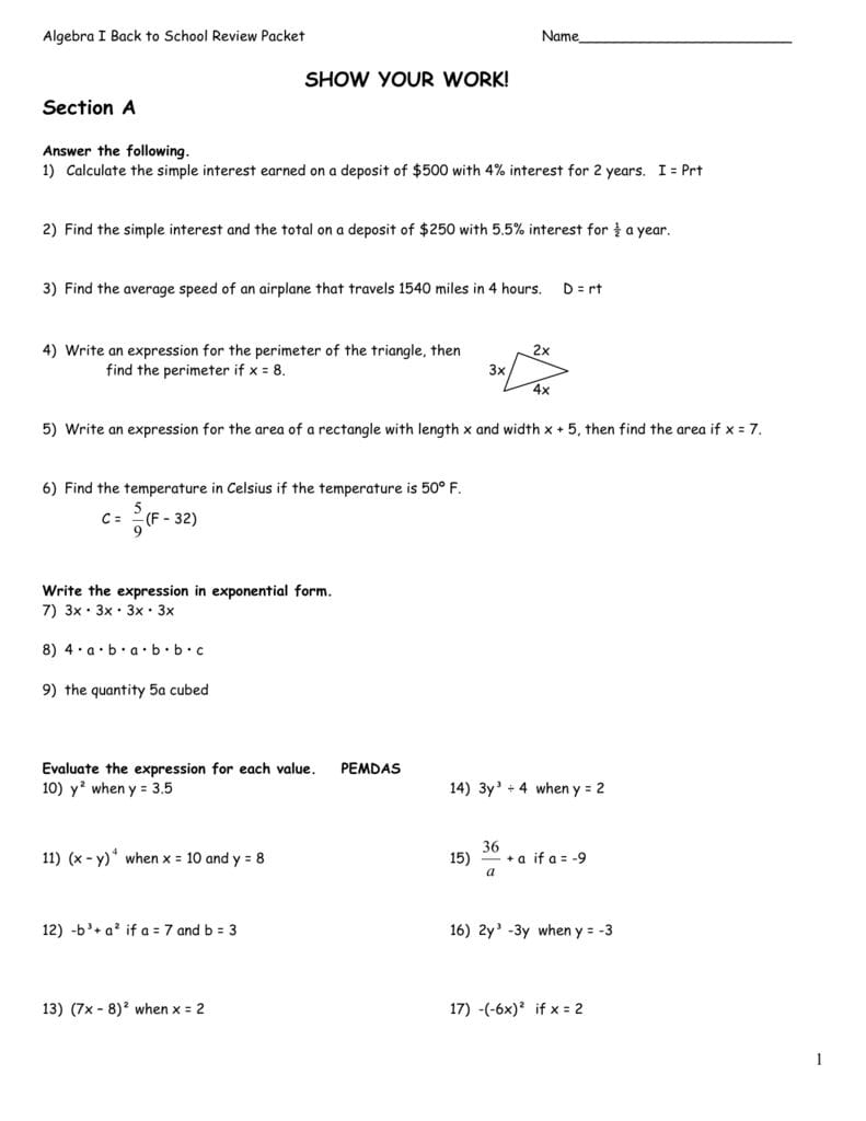 Algebra Review