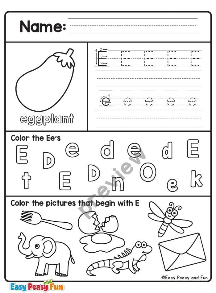 Alphabet Letter E Worksheets