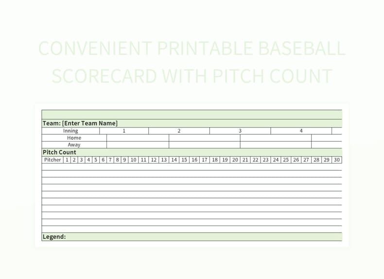 Baseball Scorecard With Pitch Count Template