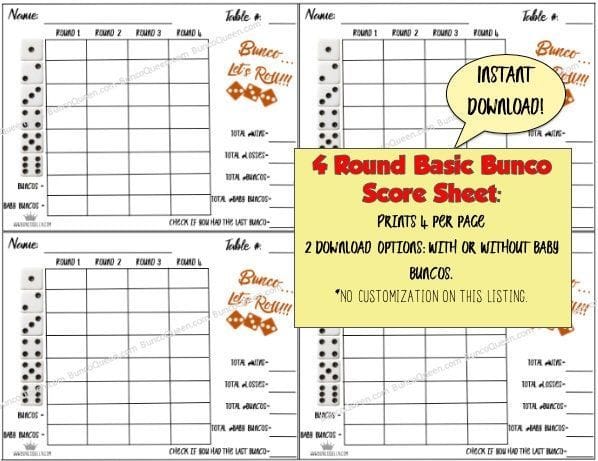 Basic Bunco Score Sheet