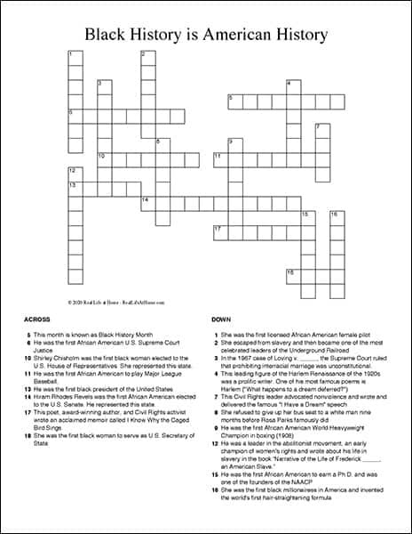 Free Black History Crossword Puzzles For Kids To Print