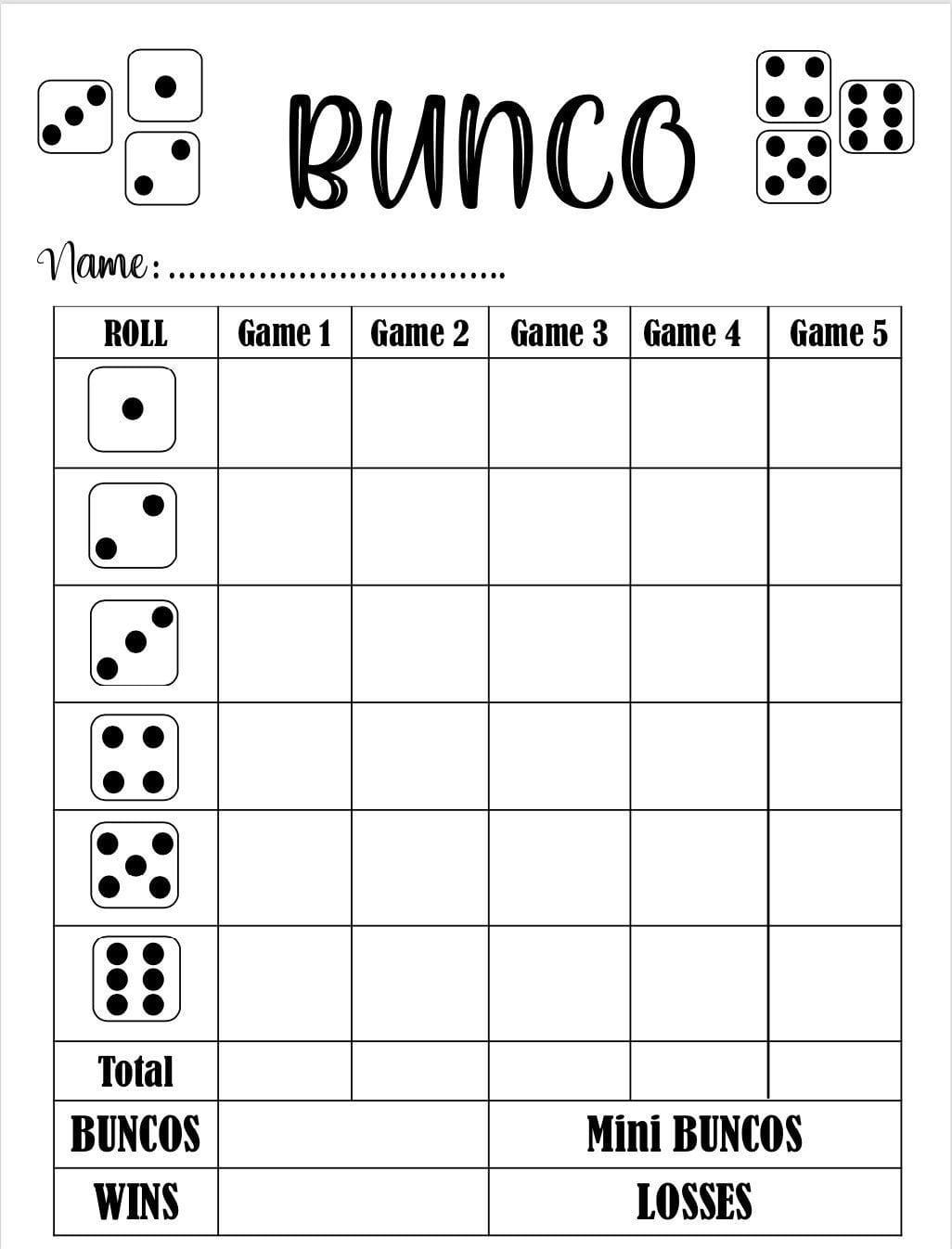 Free Printable Bunco Score Sheets