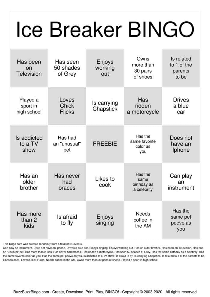 Classic Icebreaker Bingo