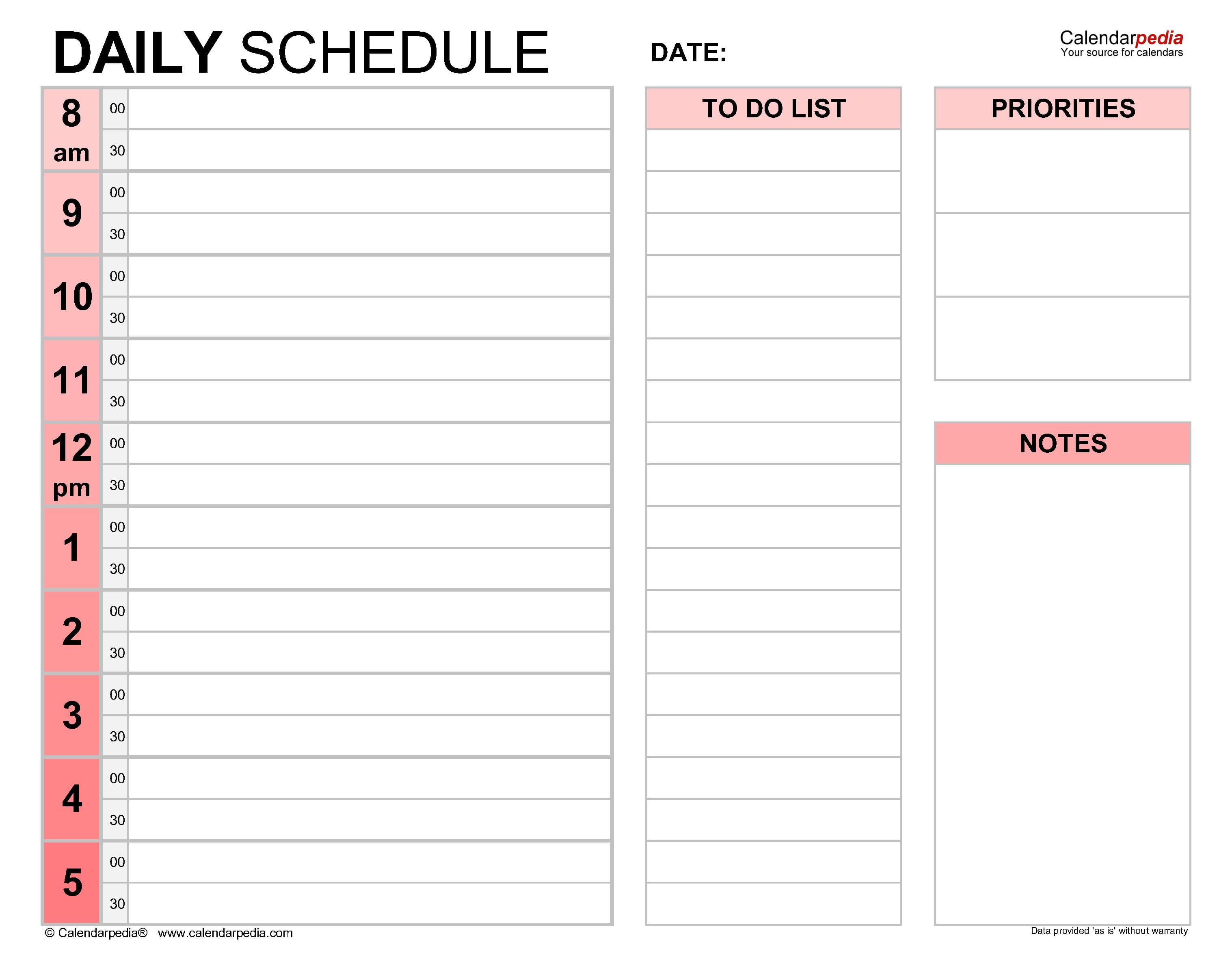 Daily Schedule Template: Free Printable Blank Pdf