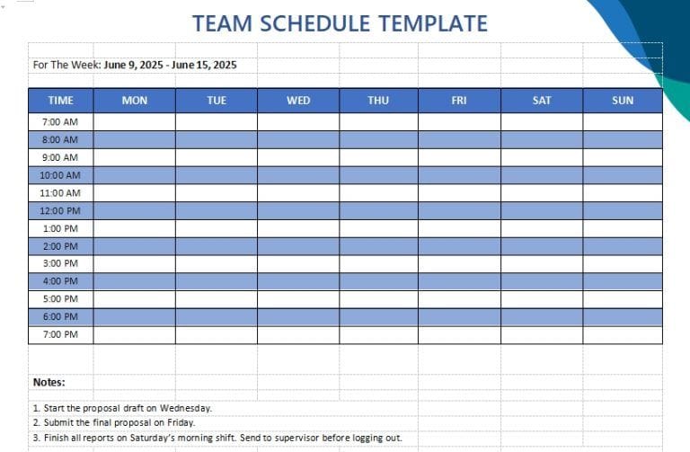 Daily Team Schedule