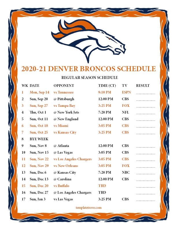 Denver Broncos 2020 Schedule