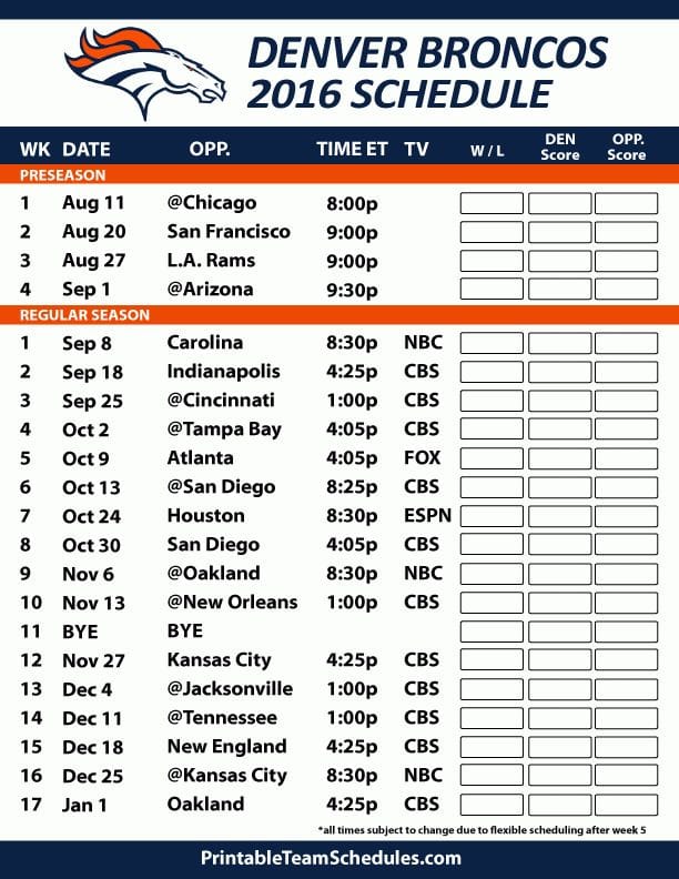 Denver Broncos 2021-18 Schedule: Get Your Printable Here