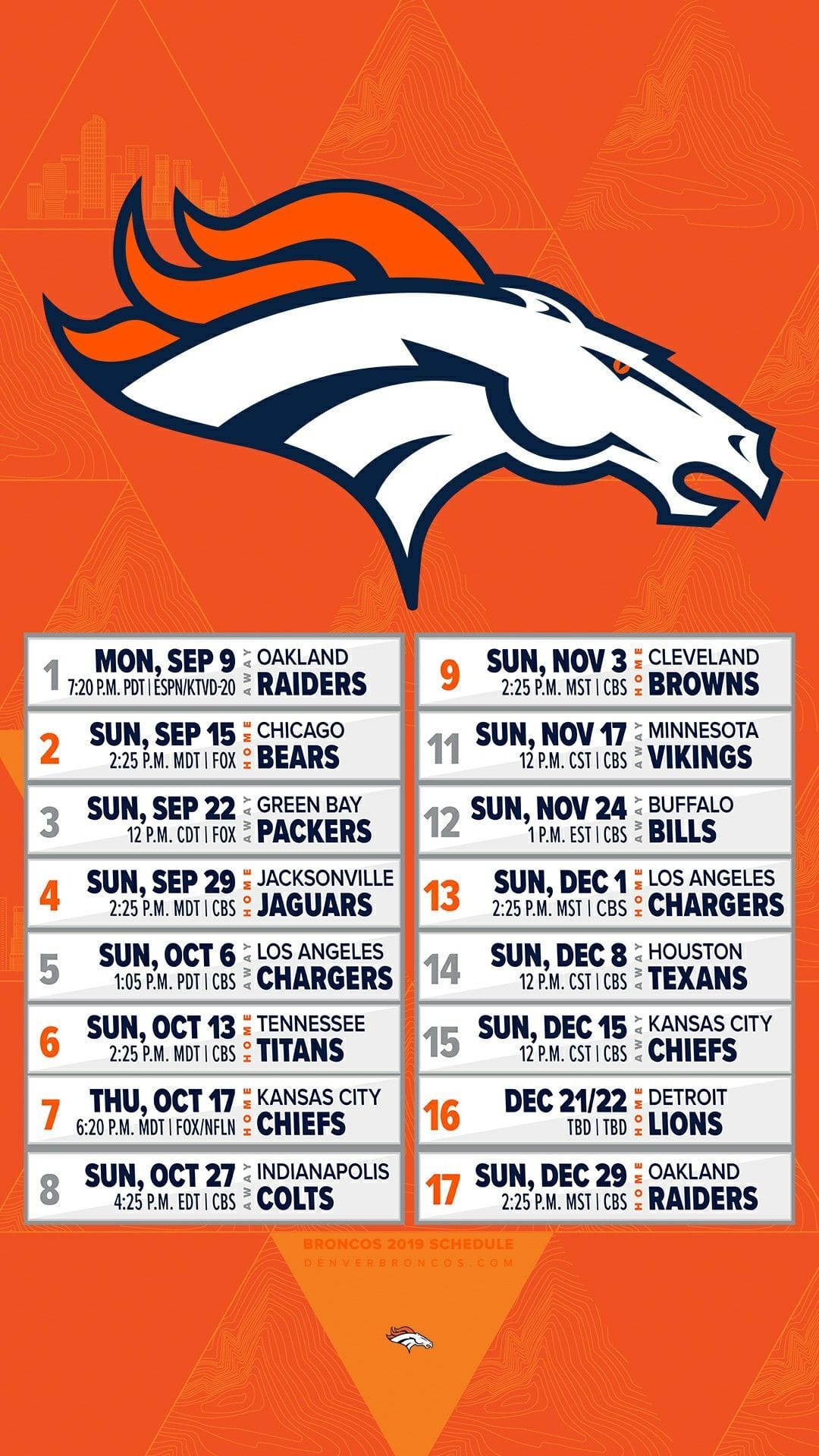 Denver Broncos Regular Season Schedule