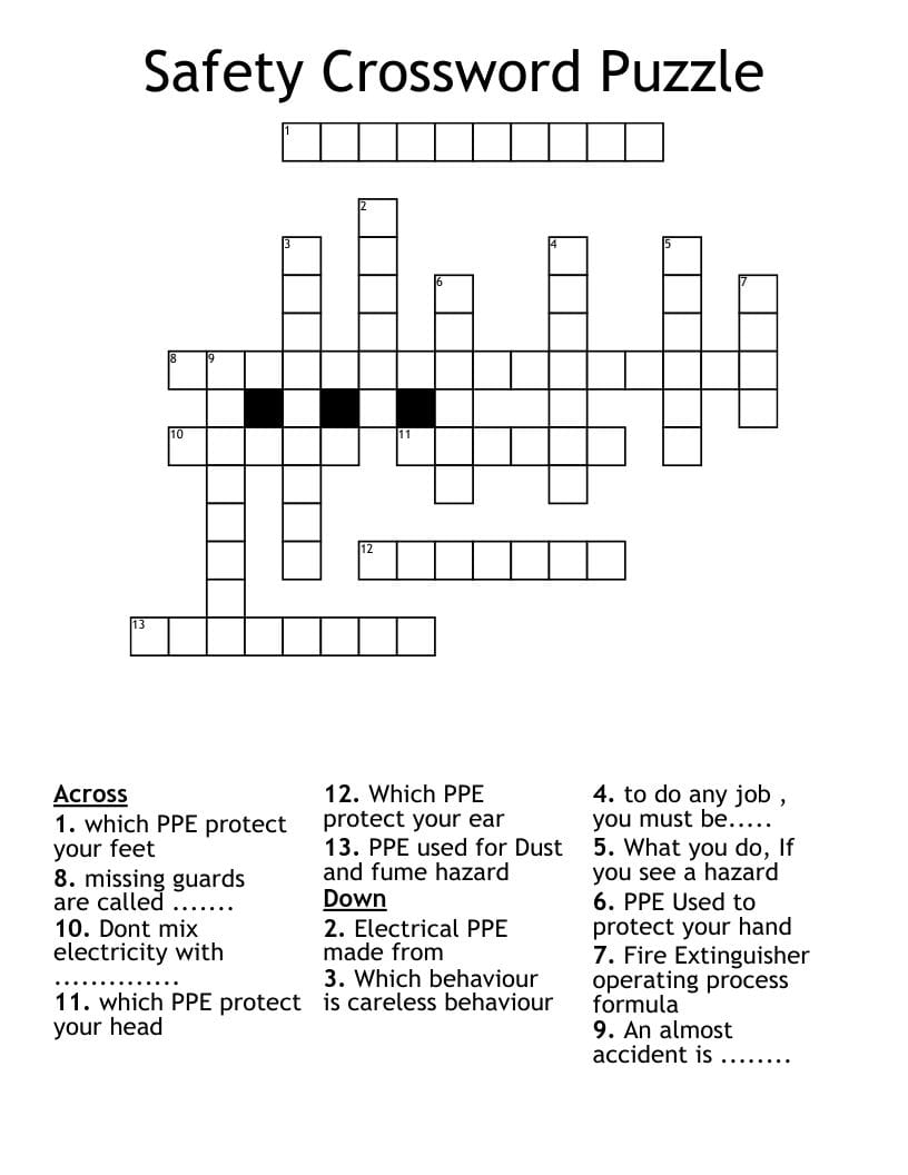 Electrical Safety Crossword Puzzle