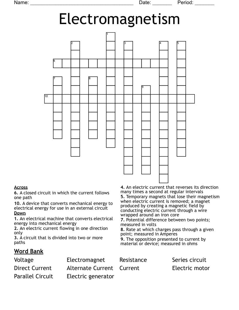 Electromagnetism Crossword Puzzle