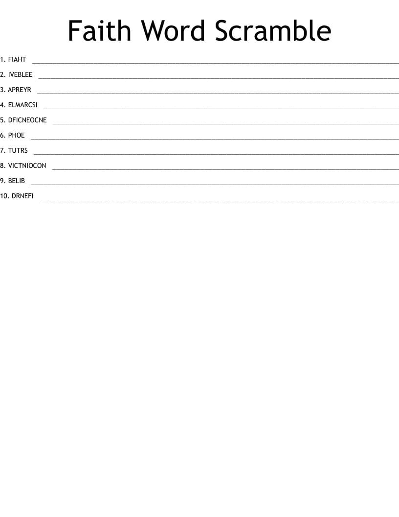 Faith and Trust Word Scramble