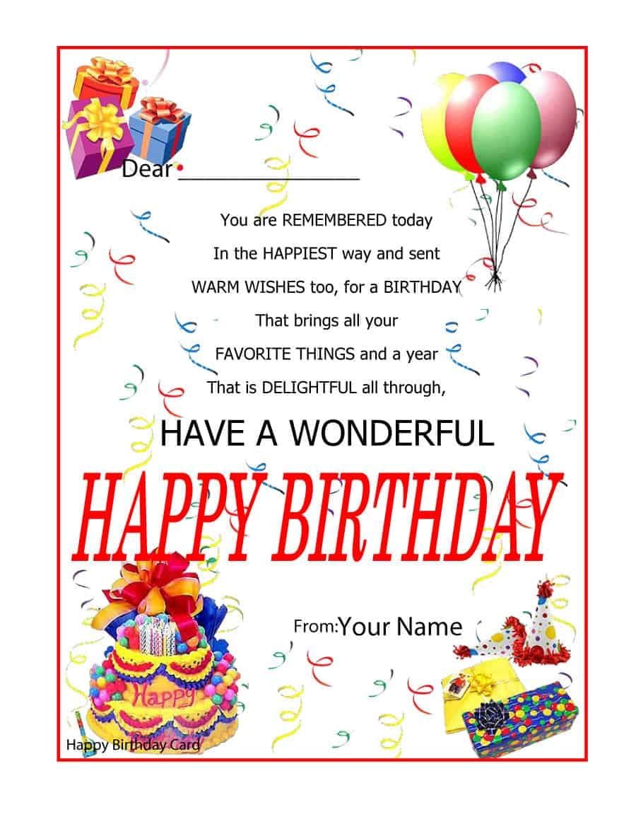 Free Birthday Card Printable Templates