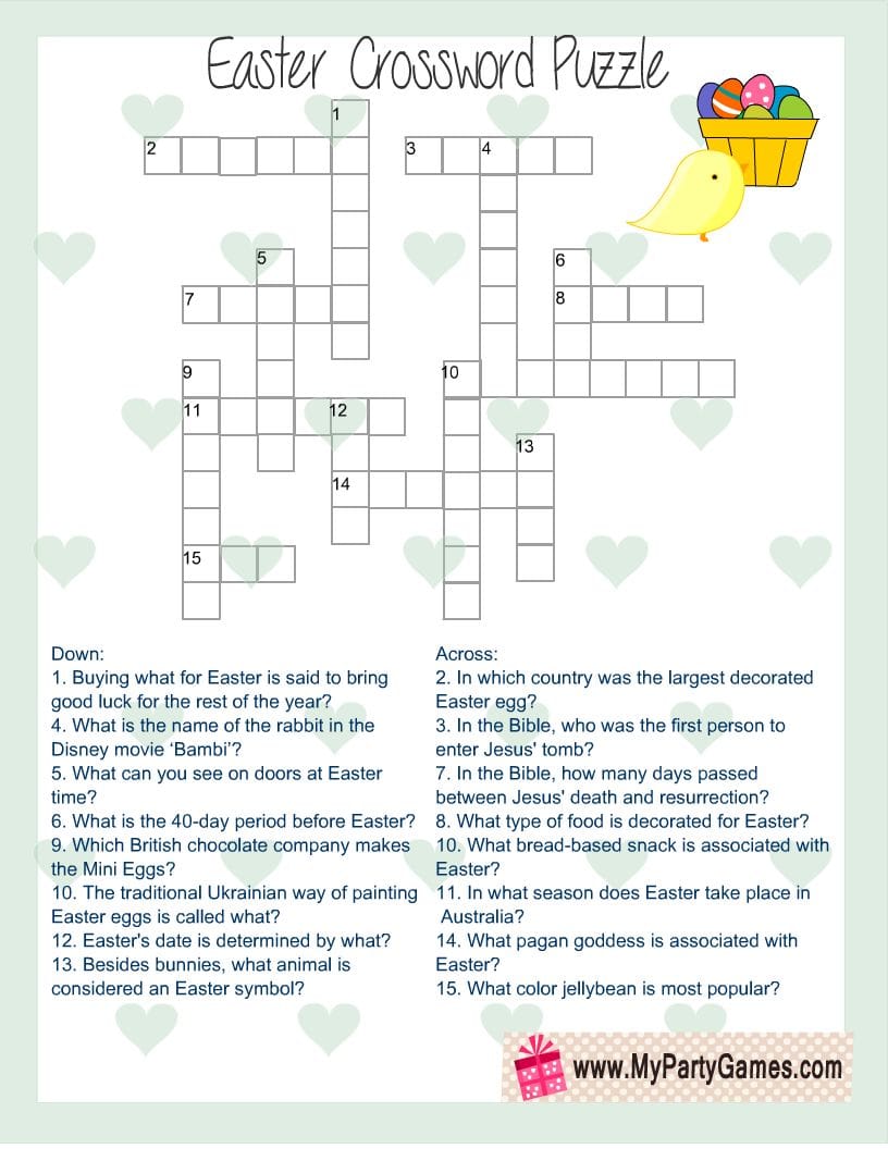 Free Easter Crossword Puzzle Printables for Kids and Adults