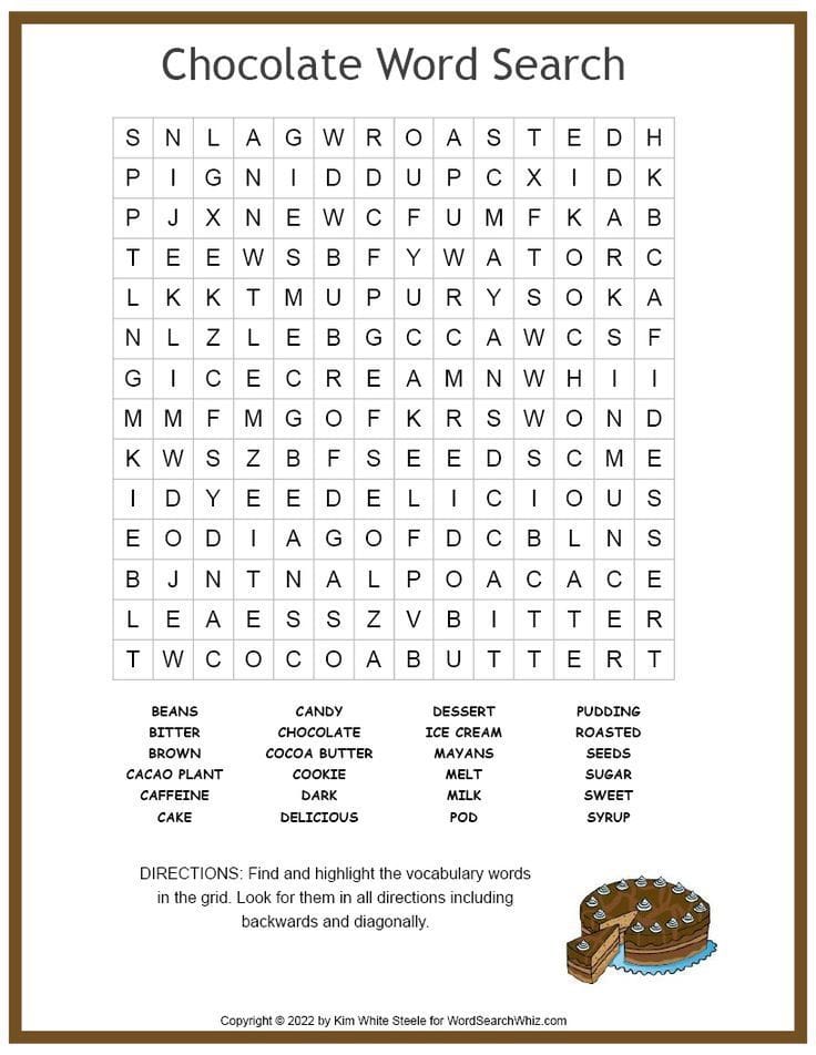 Free Printable Chocolate Themed Word Search Puzzles