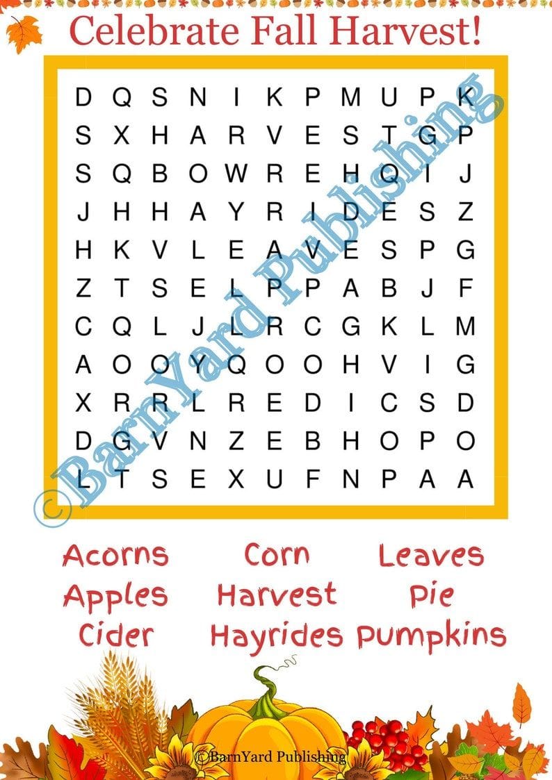 Free Printable Harvest Word Search For Kids And Adults