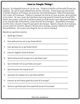 French Reading Comprehension Worksheets