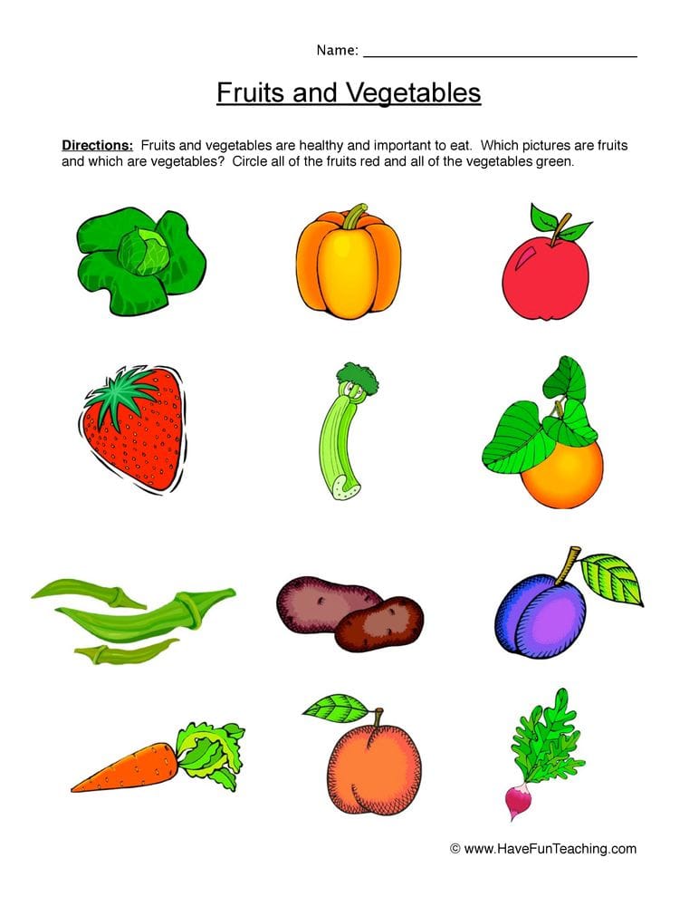 Fruits and Veggies Printable Worksheets