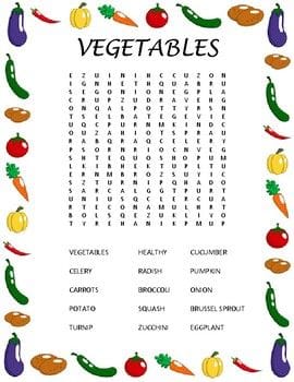 Fruits and Veggies Word Search