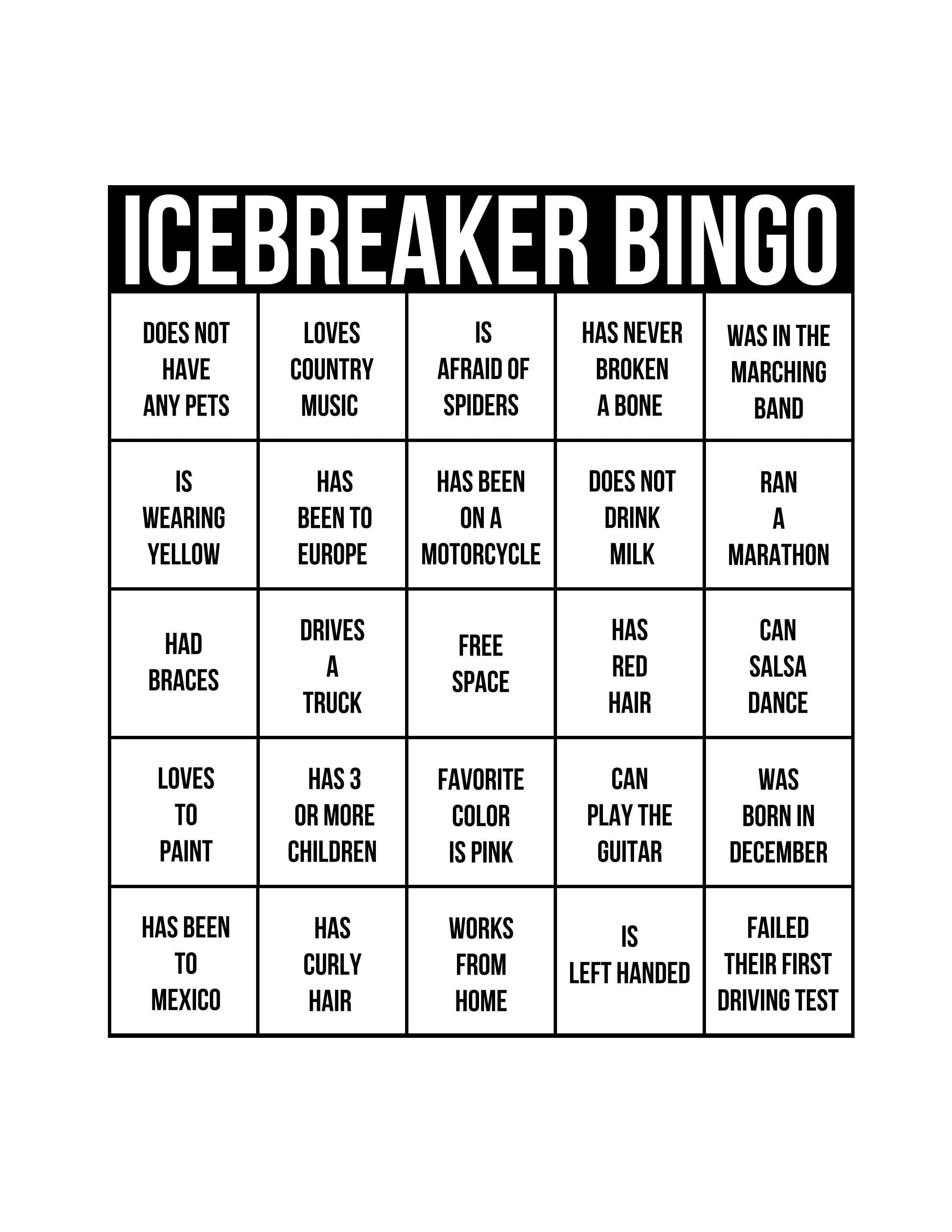 Funny Icebreaker Bingo