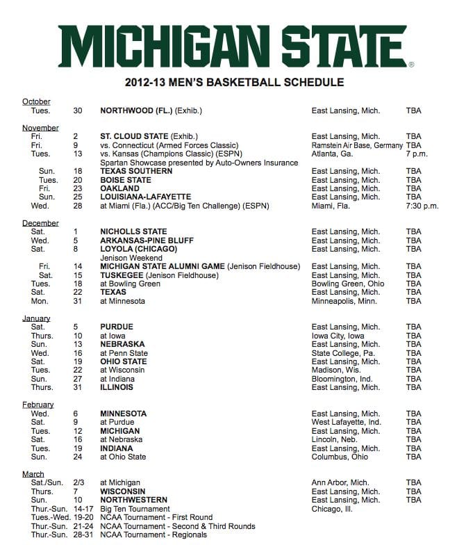 Get Michigan State Basketball Schedule Printable Now