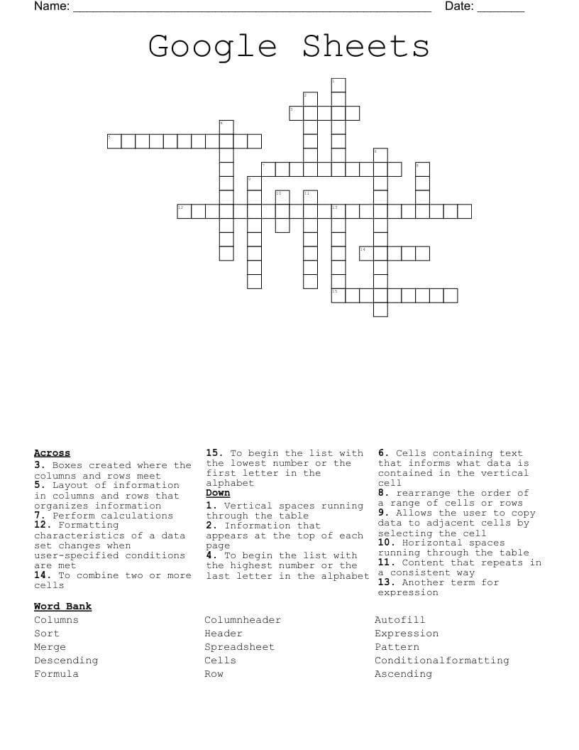 Creating Crossword Puzzles with Google Sheets