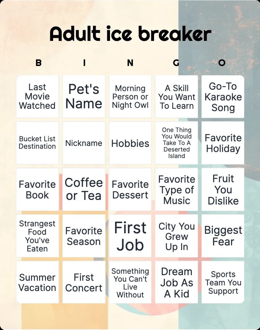 Icebreaker Bingo for Adults