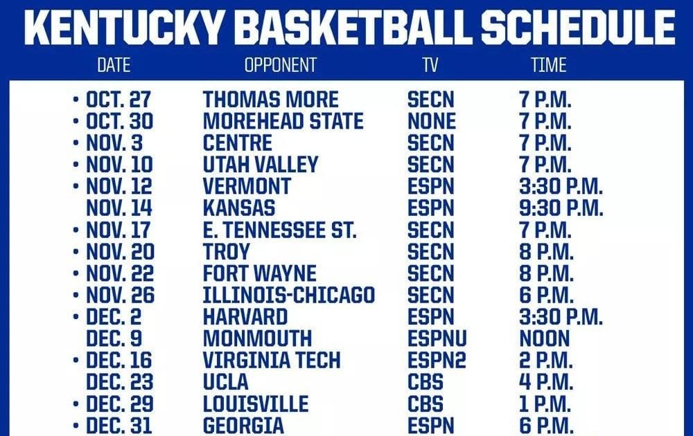 Kentucky Mens Basketball Schedule 2021-22