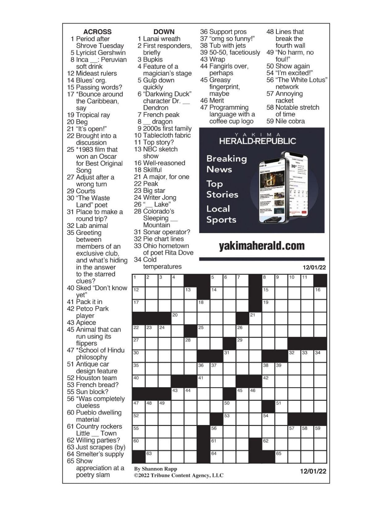 La Times Crossword Puzzles 2022 Printable Collection