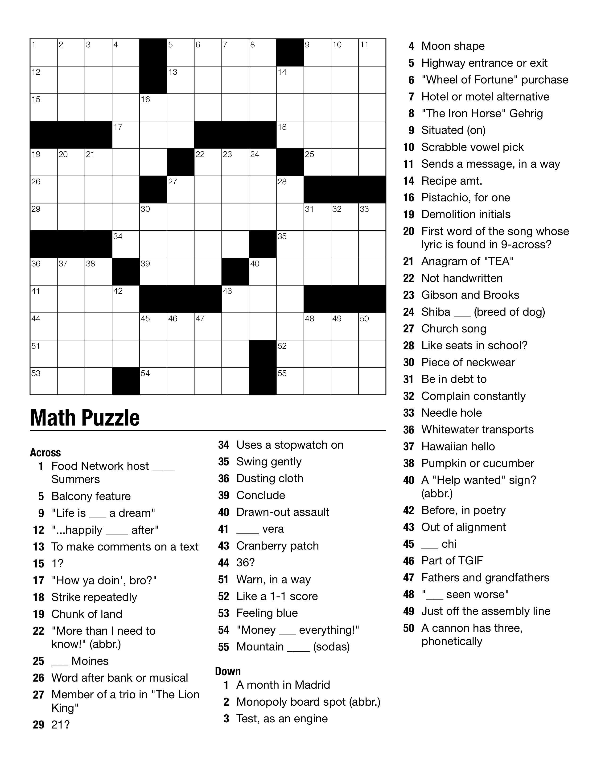 Math Enthusiasts Rejoice: Free Hard Crossword Puzzle To Print