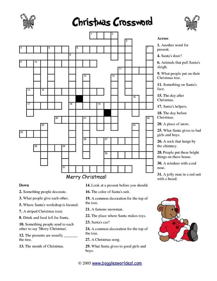 Medium Christmas Crossword Puzzle