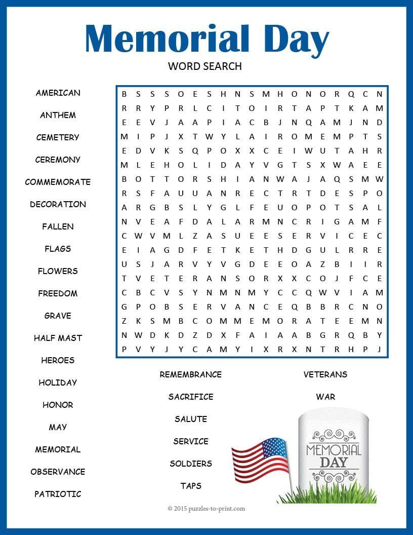 Memorial Day Crossword Puzzle