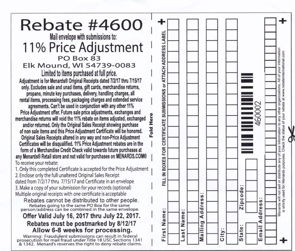 Menards 11% Rebate Form: Printable Coupons Inside